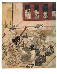 Cuatro chicas de Yoshiwara en una habitación de Suzuki Harunobu