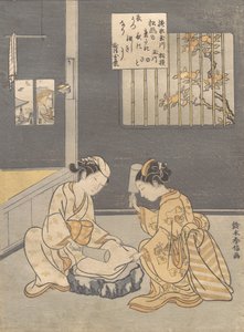 Fulling Cloth en el río de las joyas Kinuta no Tamagawa, ca. 1768 de Suzuki Harunobu