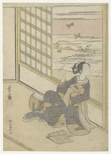 Chica escuchando a los Snipes de Suzuki Harunobu