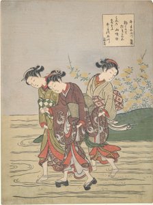 Chicas vadeando el Ide no Tamagawa de Suzuki Harunobu
