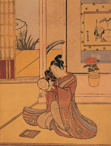 Joven tocando el tambor de Suzuki Harunobu