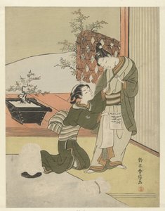 pareja joven, con, carta de Suzuki Harunobu