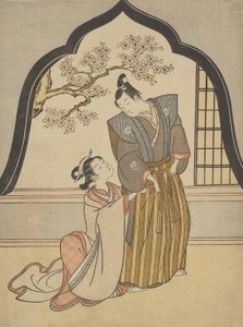 Amantes vistiéndose junto a una ventana de Suzuki Harunobu
