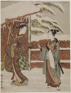 Mitate de una escena de la obra de Kabuki Versión femenina de árboles en maceta, c. 1768 de Suzuki Harunobu