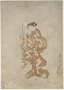 Representación moderna de la poetisa Kaga no Chiyo de Suzuki Harunobu