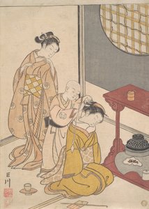 Lluvia nocturna en el estante doble de Suzuki Harunobu