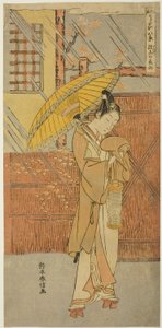 Lluvia nocturna de Genjo (Genjo no yau), de la serie "Parodias de ocho escenas de cantos Noh (Furyu utai hakkei)" de Suzuki Harunobu