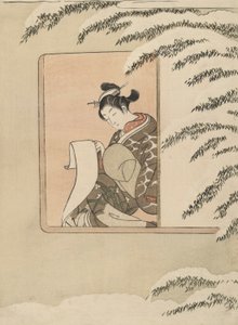 Parodia de Sun Kang, también conocido como Snow by the Window de Suzuki Harunobu