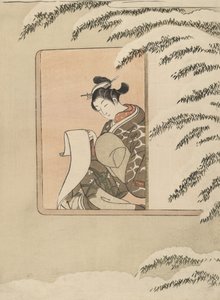 Parodia de Sun Kang, también conocida como Nieve junto a la ventana de Suzuki Harunobu