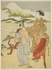 Pausa para admirar el monte Fuji (parodia del viaje al este de Ariwara no Narihira)