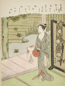 Poema de Fujiwara no Toshiyuki, de una serie sin título de Treinta y Seis Poetas Inmortales, c.1767-68