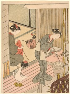 Velas que regresan del perchero (Tenugui-kake no kihan), de la serie "Ocho vistas del salón (Zashiki hakkei)" de Suzuki Harunobu