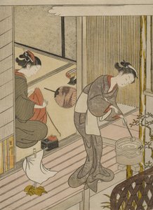 Velas de regreso del toallero de Suzuki Harunobu