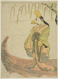 Bailarina Shirabyoshi de pie en el Barco Asazuma de Suzuki Harunobu