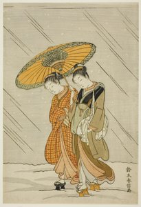 Nieve en el Camino de Regreso del Baño Público de Suzuki Harunobu