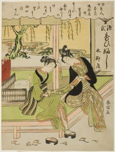 Sumirena: La amante de Yojiya (Yojiya musume, Sumirena), de la serie "Bellezas del mundo flotante comparadas con flores (Ukiyo bijin hana ni yosu)" de Suzuki Harunobu