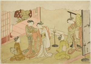 La novia cambiándose de ropa (Iro-naoshi), la quinta hoja de la serie "Matrimonio en impresiones de brocado, el carruaje de la mujer virtuosa (Konrei nishiki misao-guruma)"