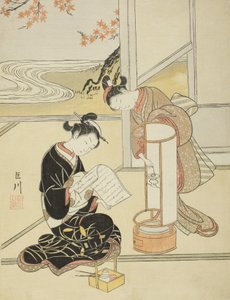 El resplandor vespertino de una lámpara de Suzuki Harunobu