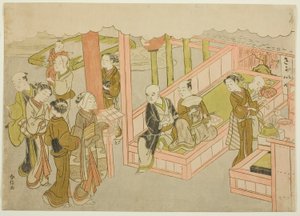 La introducción (Miai), la primera hoja de la serie "Matrimonio en impresiones de brocado, el carruaje de la mujer virtuosa (Konrei nishiki misao-guruma)" de Suzuki Harunobu