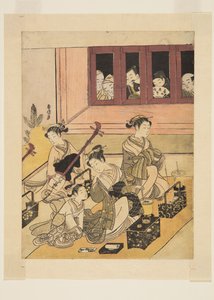 Los observadores y los observados (grabado en madera a color) de Suzuki Harunobu