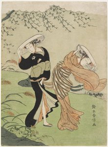Dos mujeres en viento fuerte, c. 1767 de Suzuki Harunobu