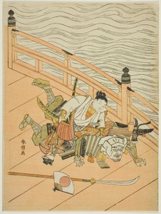 Ushiwakamaru y Benkei luchando en el Puente Gojo