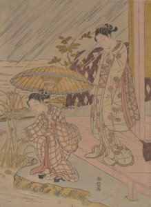 Viendo iris en la lluvia de Suzuki Harunobu
