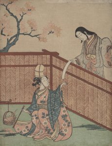 Calentando el sake con fuego de hojas de arce de Suzuki Harunobu