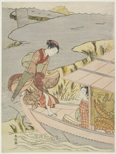 Mujer abordando un bote, c. 1767 de Suzuki Harunobu