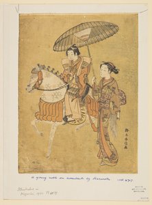 Joven noble a caballo de Suzuki Harunobu