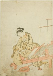 Joven mujer en un telar de Suzuki Harunobu
