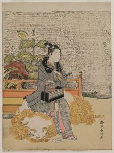 Juventud representando a Monju, dios de la sabiduría en un león, c. 1767 de Suzuki Harunobu