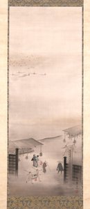 Yoshiwara y Shinagawa (tinta, color y oro sobre seda) de Suzuki Kiitsu