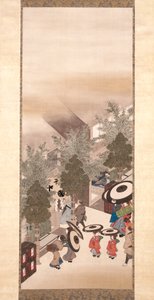 Yoshiwara y Shinagawa (tinta, color y oro sobre seda) de Suzuki Kiitsu