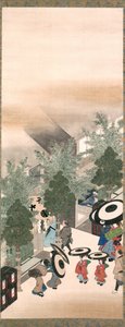 Yoshiwara y Shinagawa, Periodo Edo (tinta, color y oro sobre seda)