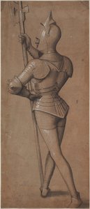 Caballero en armadura, sosteniendo una alabarda