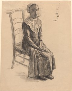 Niña sentada con traje campesino de Swiss 19th Century