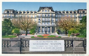 Postal del Palacio de las Naciones en Ginebra, postal c.1924 de Swiss School