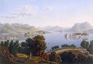 Vista del Lago Maggiore y las Islas Borromeas, de Voyage Pittoresque de Geneve a Milan, 1819 de Swiss School