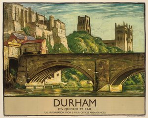 Un cartel de los Ferrocarriles Británicos anunciando Durham, c.1935 (litografía en color) de Sydney Lee