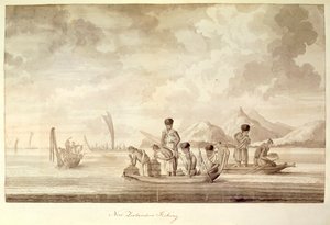 Add.23920, f.44 Neozelandeses pescando, enero de 1770 de Sydney Parkinson