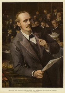 El Muy Honorable Arthur James Balfour, MP, dirigiéndose a la Cámara de los Comunes