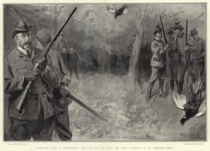 Una partida de caza en Sandringham, el rey y sus invitados, el emperador alemán, en el Horseshoe Drive