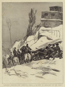 Bocetos canadienses, la Fuerza Dominiana, una batería de artillería en marcha de Sydney Prior Hall