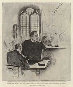 Enfrentando la música, el Sr. Cecil Rhodes siendo examinado por el Comité de Investigación de Sudáfrica