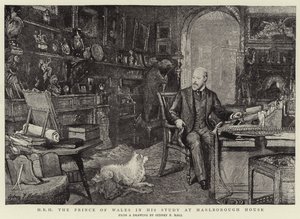 S.A.R. El Príncipe de Gales en su estudio en Marlborough House de Sydney Prior Hall