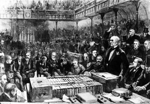 Debate sobre la Autonomía en la Cámara de los Comunes - Peroración de Gladstone, ilustración de 