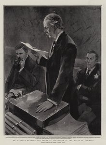 El Sr. Balfour leyendo los términos de la rendición en la Cámara de los Comunes de Sydney Prior Hall