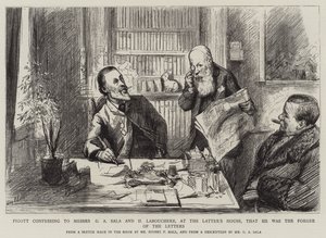 Pigott confesando a los señores G A Sala y H Labouchere, en la casa de este último, que él era el falsificador de las cartas de Sydney Prior Hall