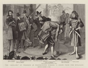 El Adelphi de Terencio en la Escuela de Westminster, una escena del epílogo de Sydney Prior Hall